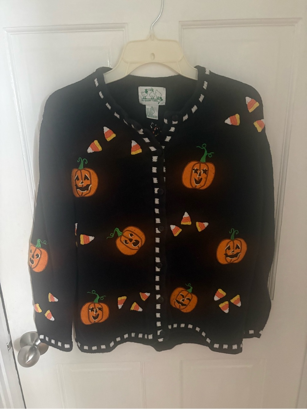 Quacker Factory Black Halloween Pumpkin Cardigan Sweater